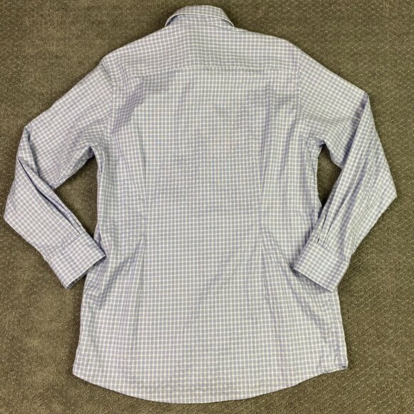 Eton Contemporary Shirt Men's 42 16.5 Button Up Front Lilac Blue Gingham Check - Picture 4 of 11